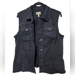 LOGO by Lori Goldstein Black Denim Vest with Fray Details Size 10